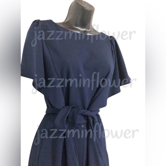 DKNY dark navy blue flutter‎ sleeve belted jumpsuit size 4 new - Picture 4 of 13